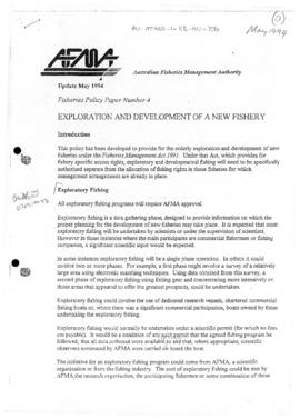 Australian Fisheries Management Authority, "Exploration and Development of a new Fishery"