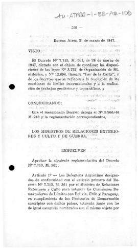 Argentina, Resolution of the Ministries of Foreign Affairs and War approving regulations of the o...