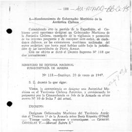 Decree no. 118 appointing a Naval Governor of the Chilean Antarctic Territory
