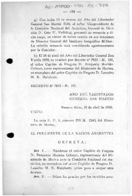 Argentina, Decree 7825 replacing a representative of the Ministry of the Navy on the National Ant...