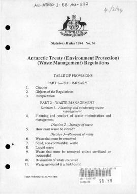 Antarctic Treaty (Environment Protection) Waste Management) Regulations