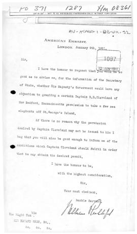 United States note requesting a sealing licence in respect of "St. George's Island" on ...