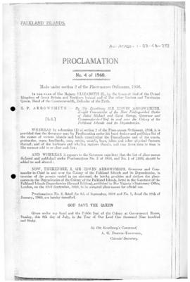 Falkland Islands, Proclamation under the place-names Ordinance, no 4 of 1960