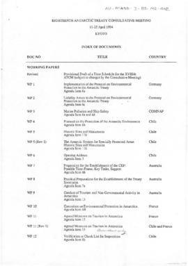Eighteenth Antarctic Treaty Consultative Meeting (Kyoto) Non-paper "Index of documents"...