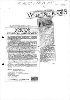 The Mercury, advertisement for position of Director, International Antarctic Centre placed by Gov...