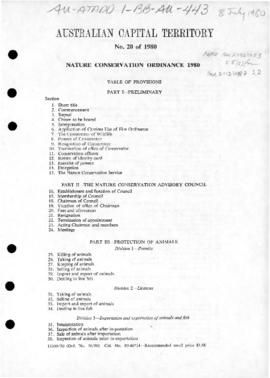 Australian Capital Territory, Nature Conservation Ordinance 1980