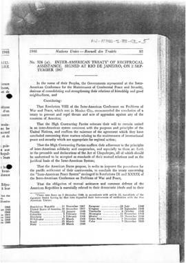 Inter-American Treaty of Reciprocal Assistance, signed at Rio de Janeiro on 2 September 1947 as a...