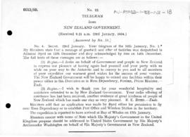 Telegram to Admiral Byrd offering New Zealand assistance