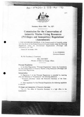 Australia Statutory Rules 1985 No 327 "Commission for the Conservation of Antarctic Marine L...