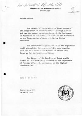 Notes concerning ratification of the Convention of the Conservation of Antarctic Marine Living Re...
