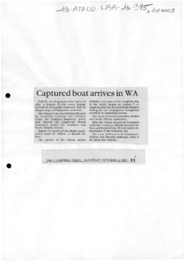 "Captured boat arrives in WA" The Canberra Times and two subsequent letters to the editor