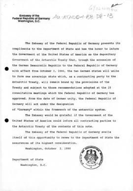 Federal Republic of Germany note the United States concerning the reunification of Germany, and U...
