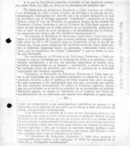Argentine note to Chile replying to Chilean reservations concerning the establishment of the Arge...