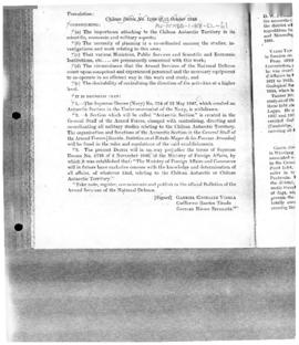 Decree no. 1,168 establishing the Antarctic section in the general staff of the armed forces