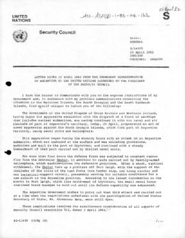 Argentine note to the United Nations Security Council informing of a British armed attack upon So...