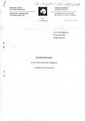Sixteenth Antarctic Treaty Consultative Meeting, Bonn, Information paper 6 "Opening statemen...