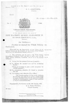 Falkland Islands Dependencies, Whale Fishery (Amendment) Ordinance, no 1 of 1960