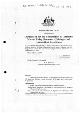 Australia Statutory Rules 1983 No 22 "Commission for the Conservation of Antarctic Marine Li...
