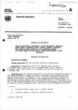 United Nations General Assembly, Forty-fourth Session, First Committee "Question of Antarcti...