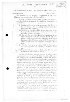 British accession to General Act for the Pacific settlement of international disputes