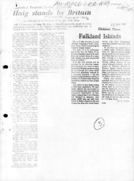Press articles concerning the Falkland Islands/Malvinas conflict, April 1982