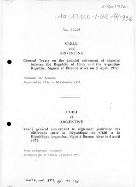 General treaty on the judicial settlement of disputes between the Republic of Chile and the Argen...