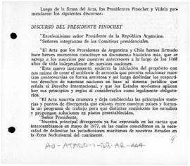 Argentina and Chile, Speeches by President Pinochet and President Videla on signing the Agreed Mi...