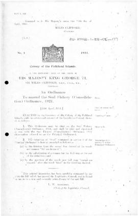 Falkland Islands, Seal Fishery (Amendment) Ordinance, no 4 of 1951