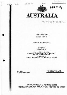 Australian Mission to the United Nations, First Committee, Agenda Item 67 "Question of Antar...