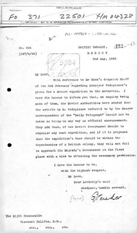 Despatch from British Embassy in Moscow concerning future Soviet Antarctic expeditions