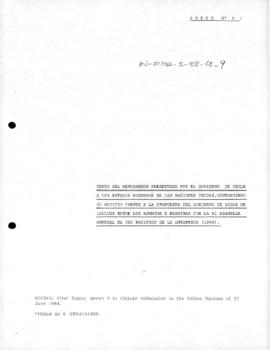 Chilean memorandum opposing the Indian proposal that the United Nations consider Antarctica
