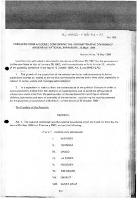 Decree concerning the administrative division of the Argentine National Territory (extracts)