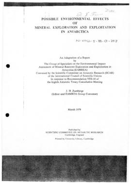 J H Zumberge "Possible environmental effects of mineral exploration and exploitation in Anta...