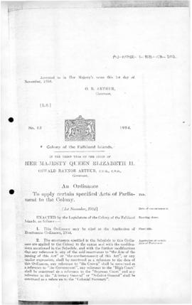Falkland Islands, Application of Enactments Ordinance, no 13 of 1954