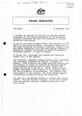 Australia, Prime Minister Bob Hawke, "For media"; and "Transcript of interview wit...