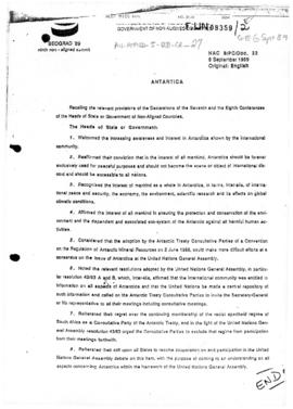 Non-aligned summit, September 1989, Resolution on Antarctica