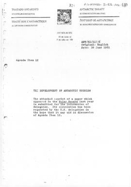Eleventh Antarctic Treaty Consultative Meeting (Buenos Aires), Information paper 6 "'The dev...