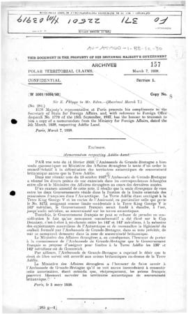 French memorandum notifying the United Kingdom of its intention to assign 136°E and 142°E longitu...