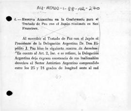Argentine reservation to the Treaty of Peace with Japan