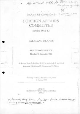UK Parliament, House of Commons, Foreign Affairs Committee, "Falkland Islands" minutes ...