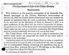 United States' memorandum replying to a Chilean request for its views on certain Antarctic matters