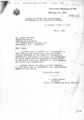 United States, Department of State, letter concerning Wilkes Station