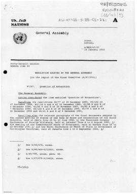 United Nations General Assembly, Forty-Seventh session "Resolution adopted by the General As...
