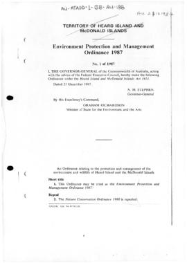 Environment Protection and Management Ordinance 1987 of the Territory of Heard Island and McDonal...