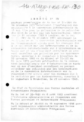France, Order no. 24 concerning the application to French Southern and Antarctic Lands of marine ...