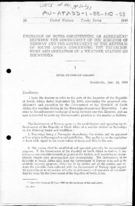 Exchange of notes between Norway and South Africa constituting an Agreement concerning the establ...
