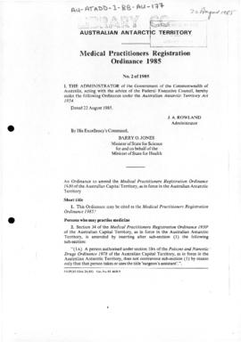 Medical Practitioners Registration Ordinance 1985 of the Australian Antarctic Territory