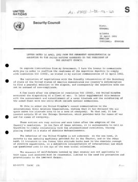 Argentine note to the United Nations Security Council  setting out reasons for military action in...