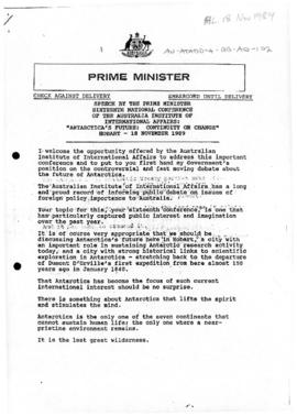 Australia, Prime Minister Bob Hawke, speech at Sixteenth National Conference of the Australian In...
