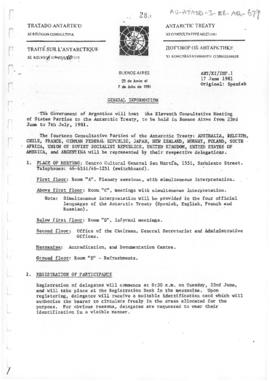 Eleventh Antarctic Treaty Consultative Meeting (Buenos Aires), Information paper 1 "General ...